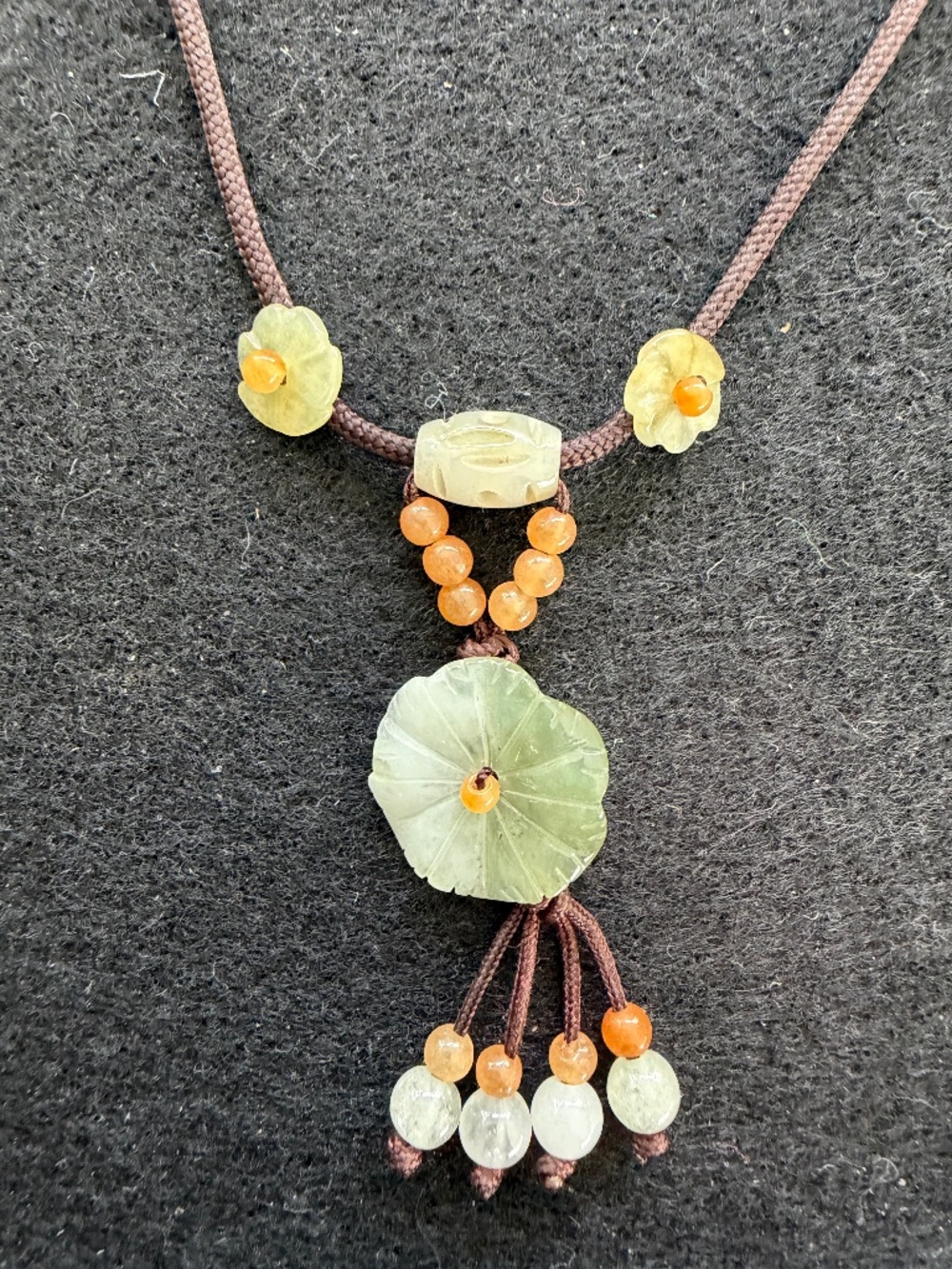 Genuine Carved Flower Jade necklace adjustable